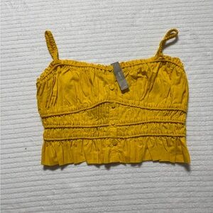 J. Crew Mustard Button-Front Crop Top